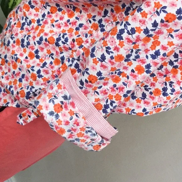 TALBOTS floral cotton spring top coral navy floral long sleeve - Picture 4 of 7